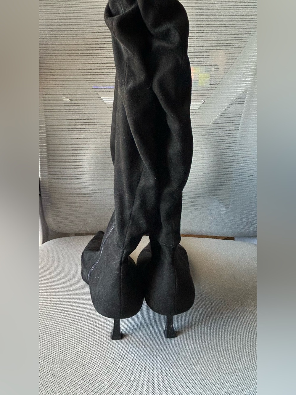 Black Suede Knee-High Zip Stiletto Boots - Picture 3 of 7